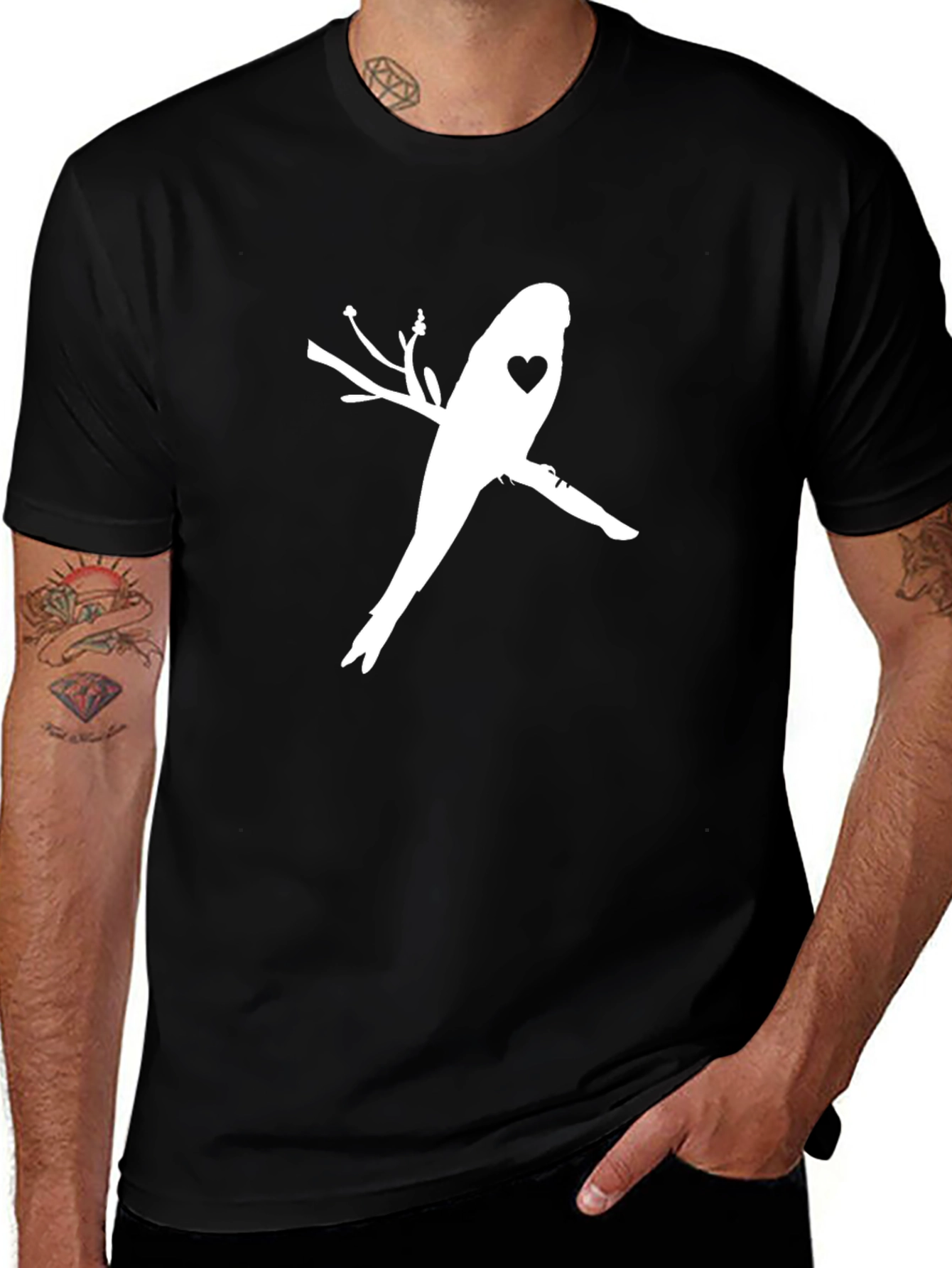 Bird with Heart T-Shirt - Stylish Black Tee