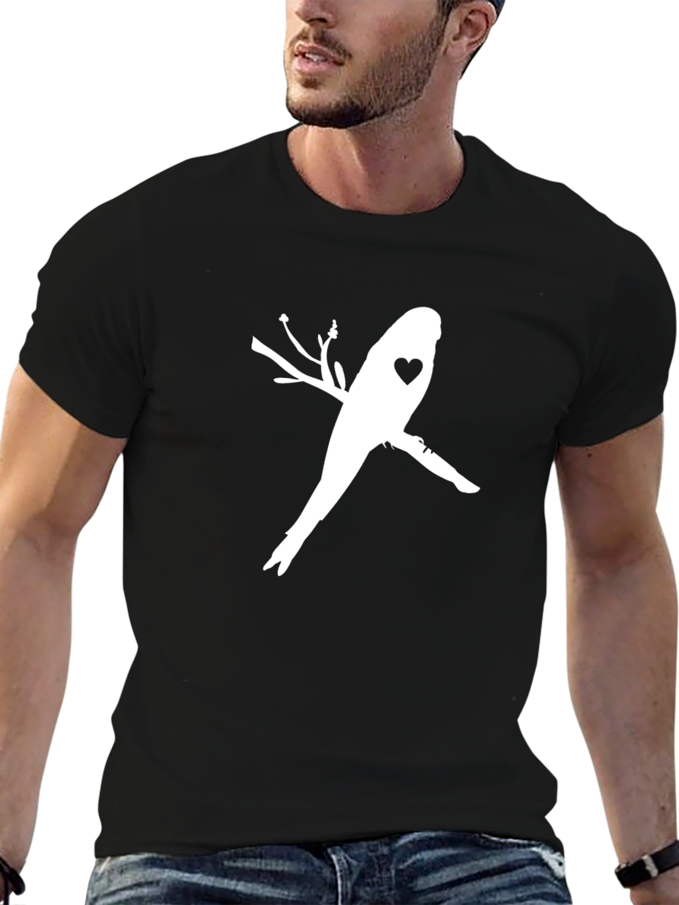 Bird with Heart T-Shirt - Stylish Black Tee