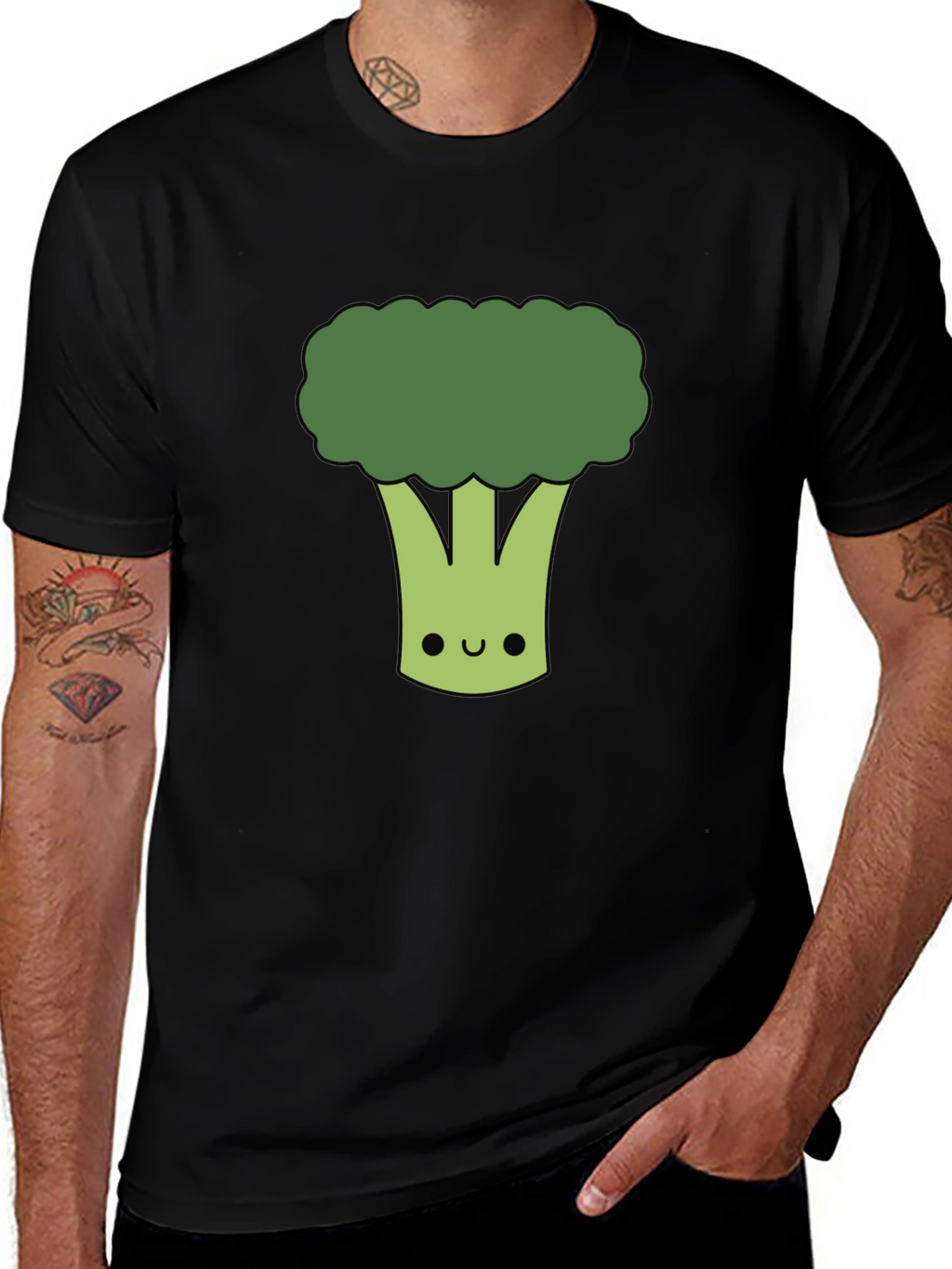 Cute Broccoli Graphic T-Shirt - Black