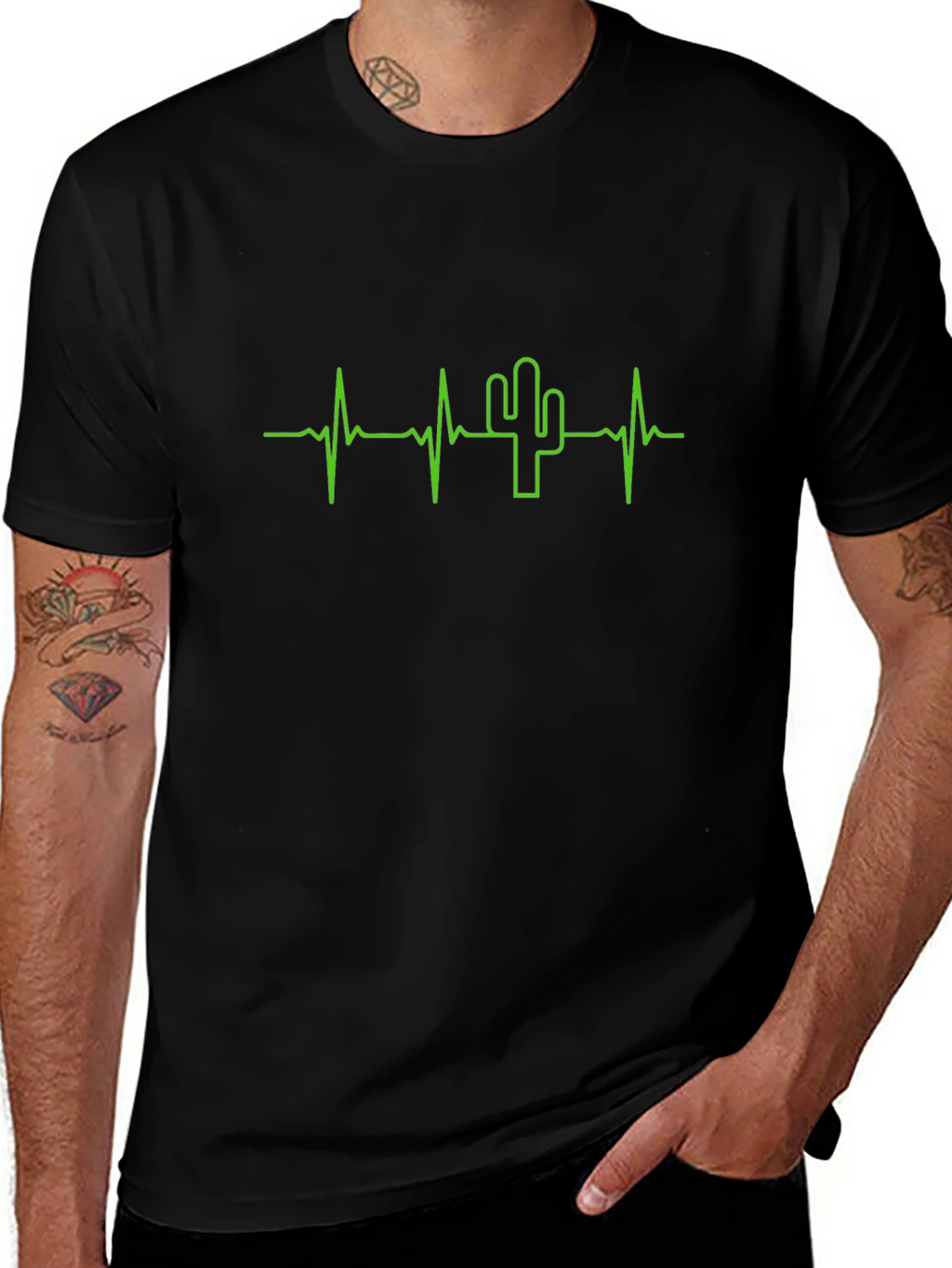Cactus Heartbeat Graphic T-Shirt - Black Cotton Tee
