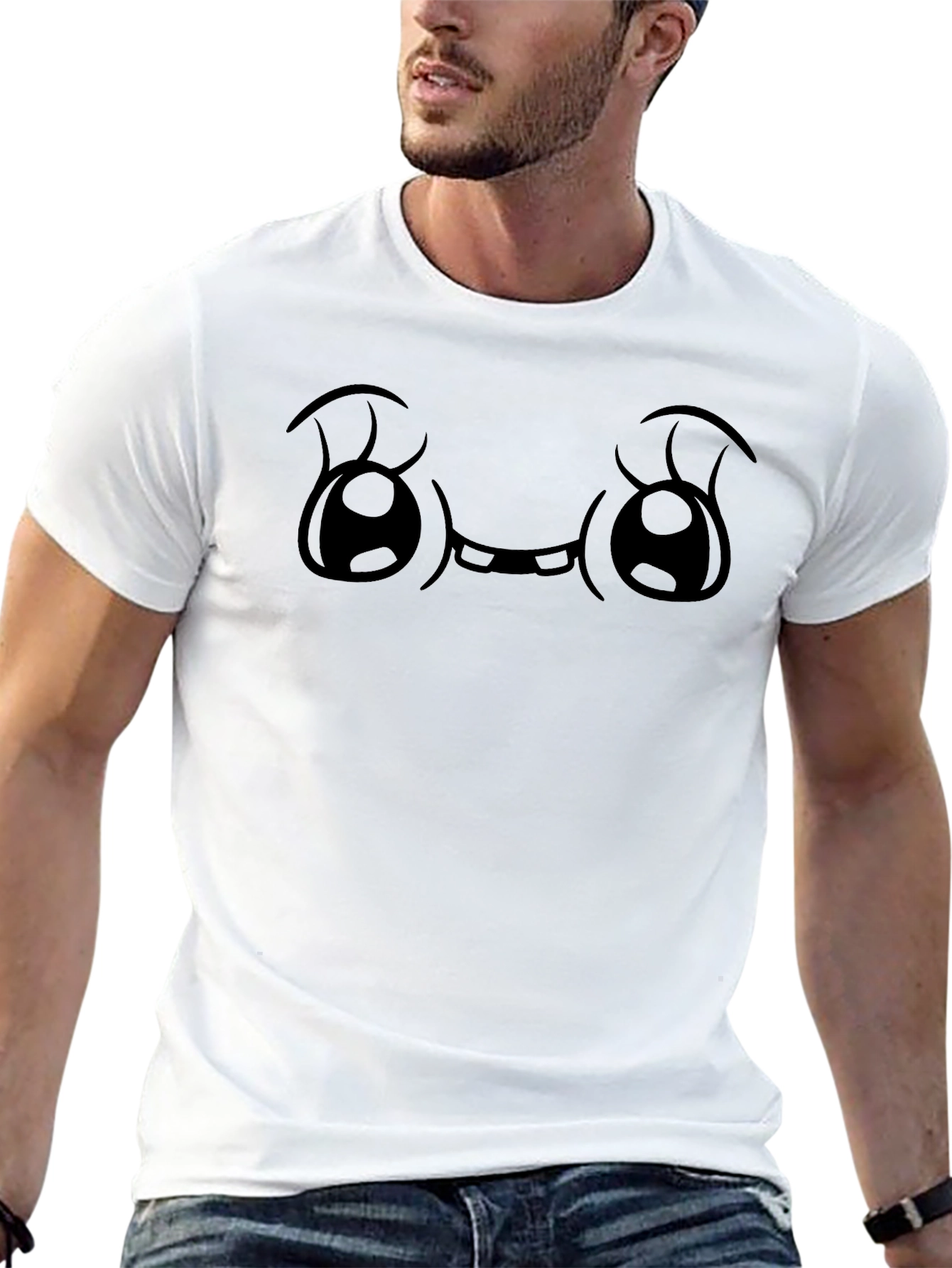 Cute Cartoon Face Black T-Shirt