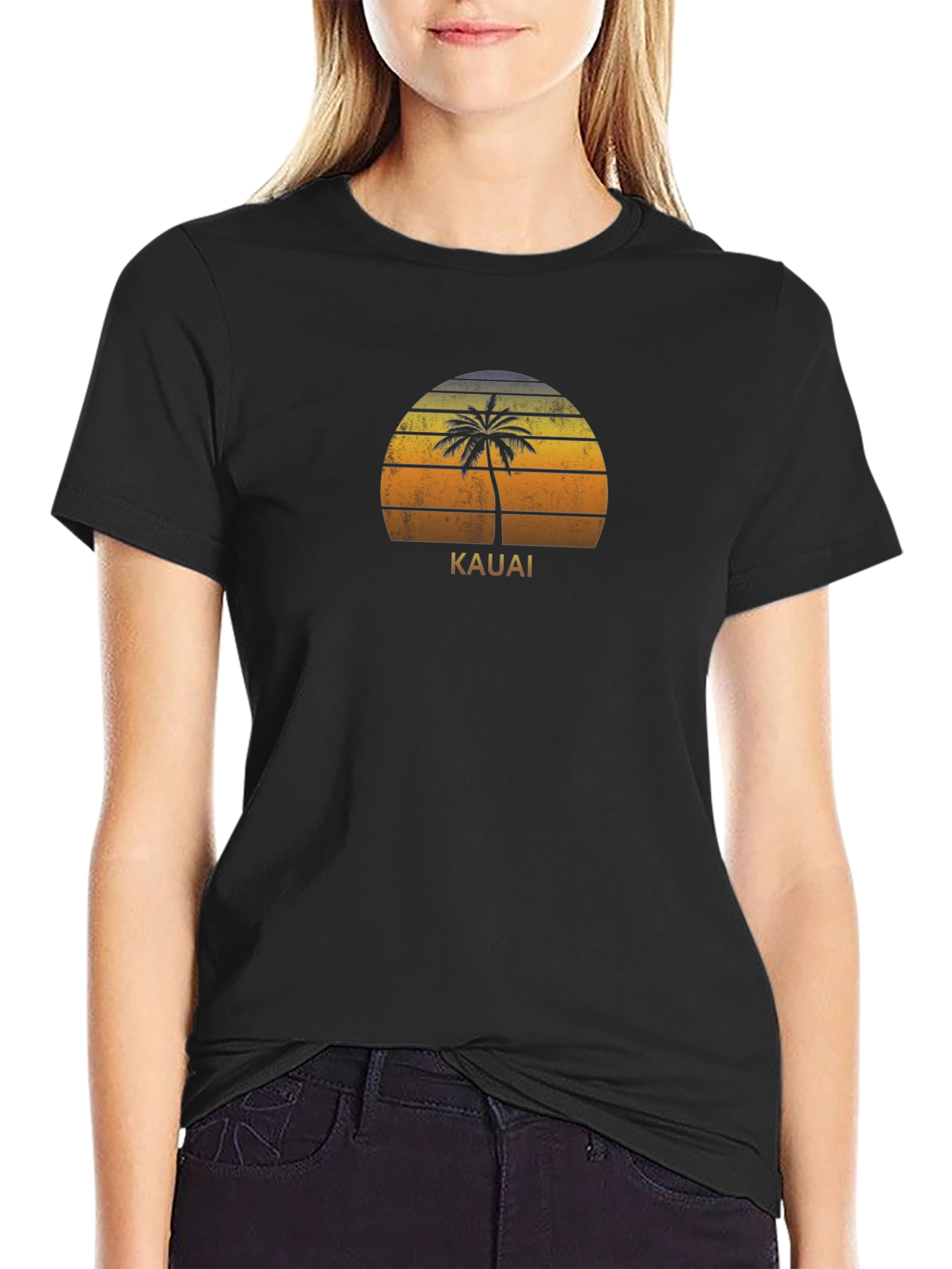 Kauai Palm Sunset Graphic T-Shirt - Retro Style