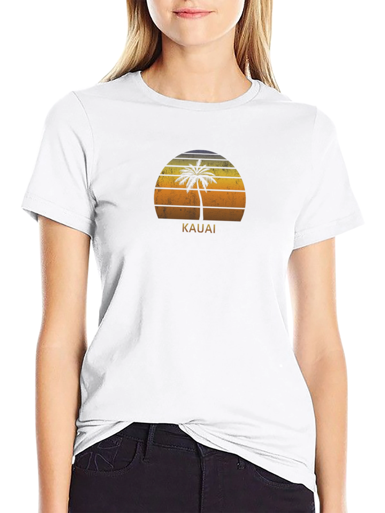 Kauai Palm Sunset Graphic T-Shirt - Retro Style