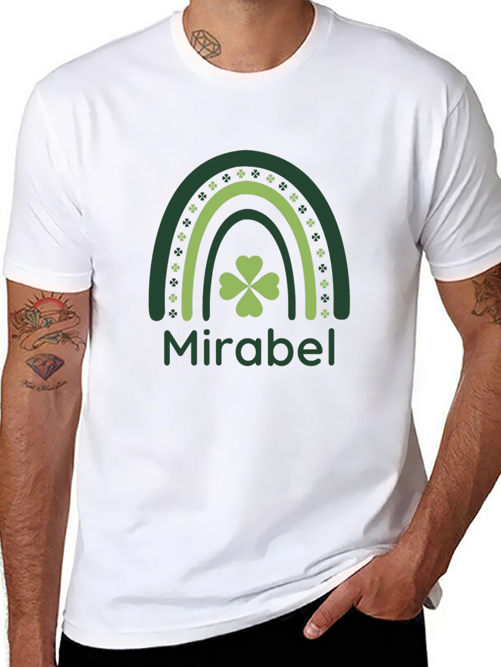 St. Patricks Day Mirabel Clover Rainbow Black T-Shirt