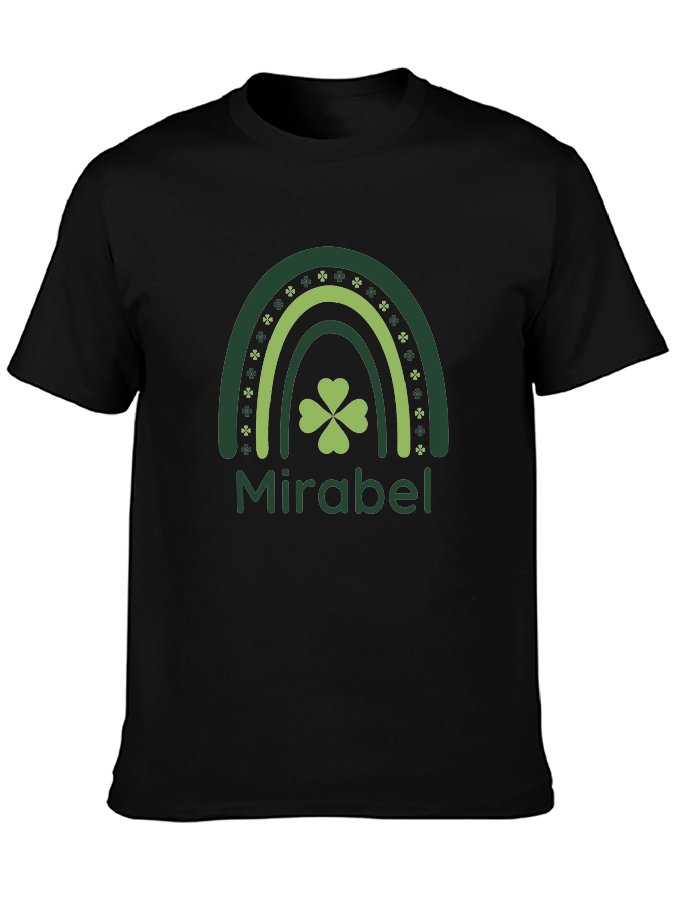 St. Patricks Day Mirabel Clover Rainbow Black T-Shirt