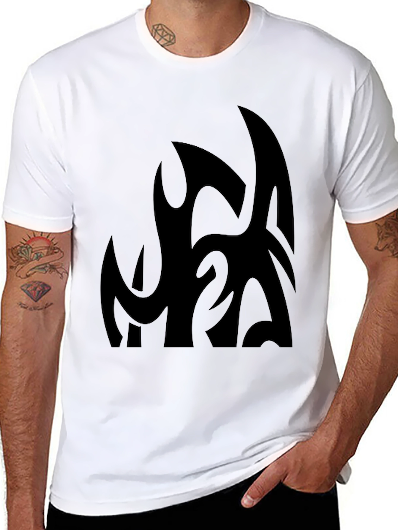 Black Graphic Tee - Abstract Design Casual Fit
