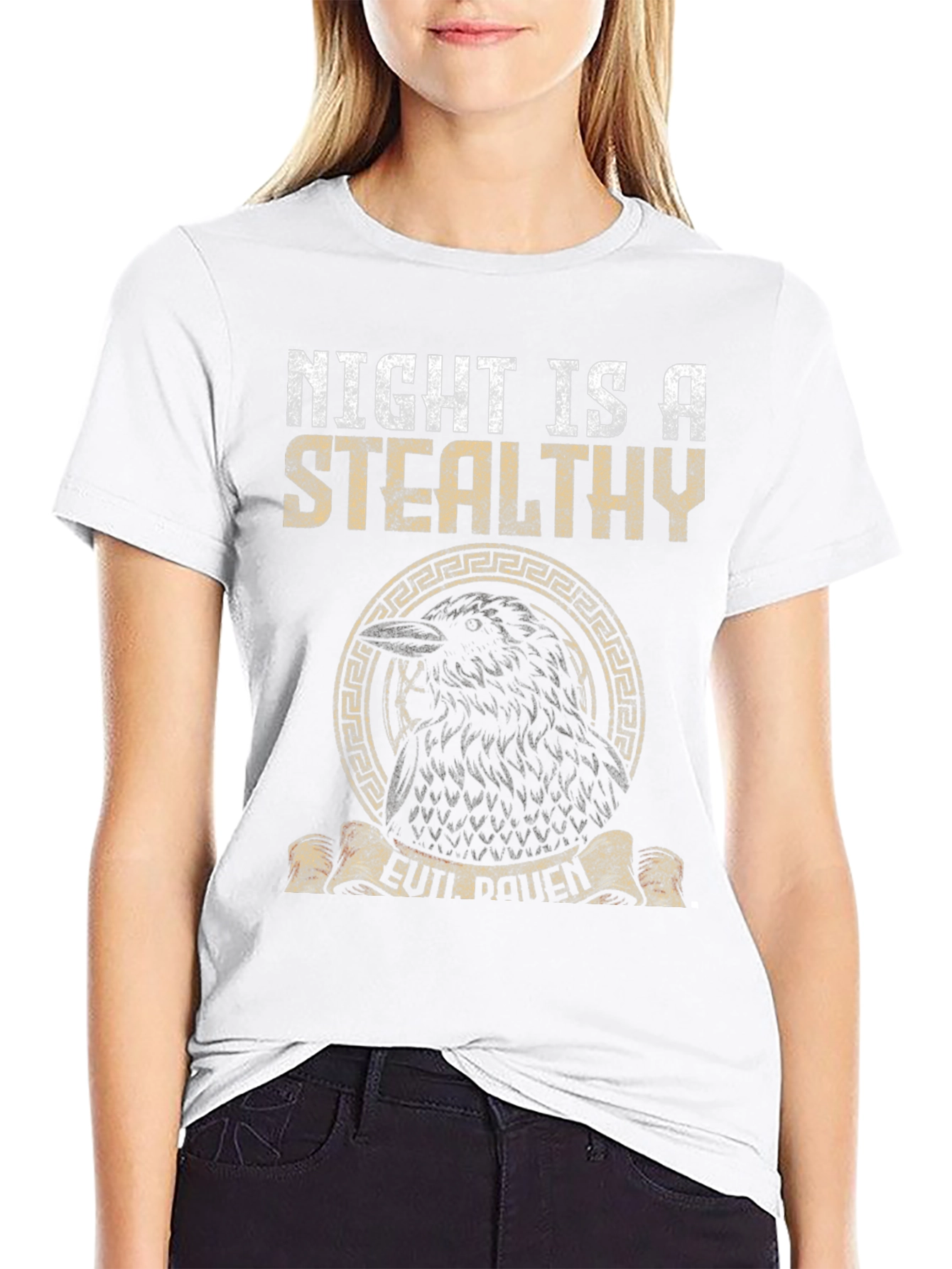 Night Raven Graphic Tee - Stealthy Bird Design