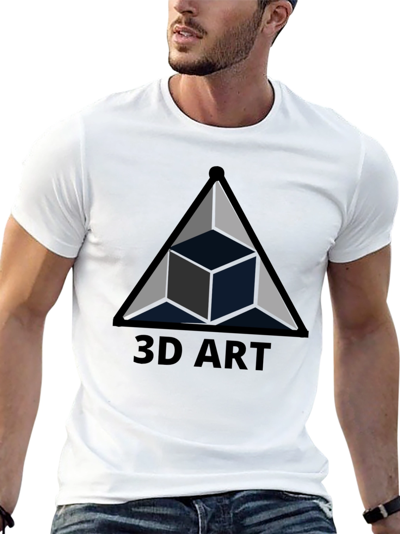 3D Art Black T-Shirt Geometric Cube Design