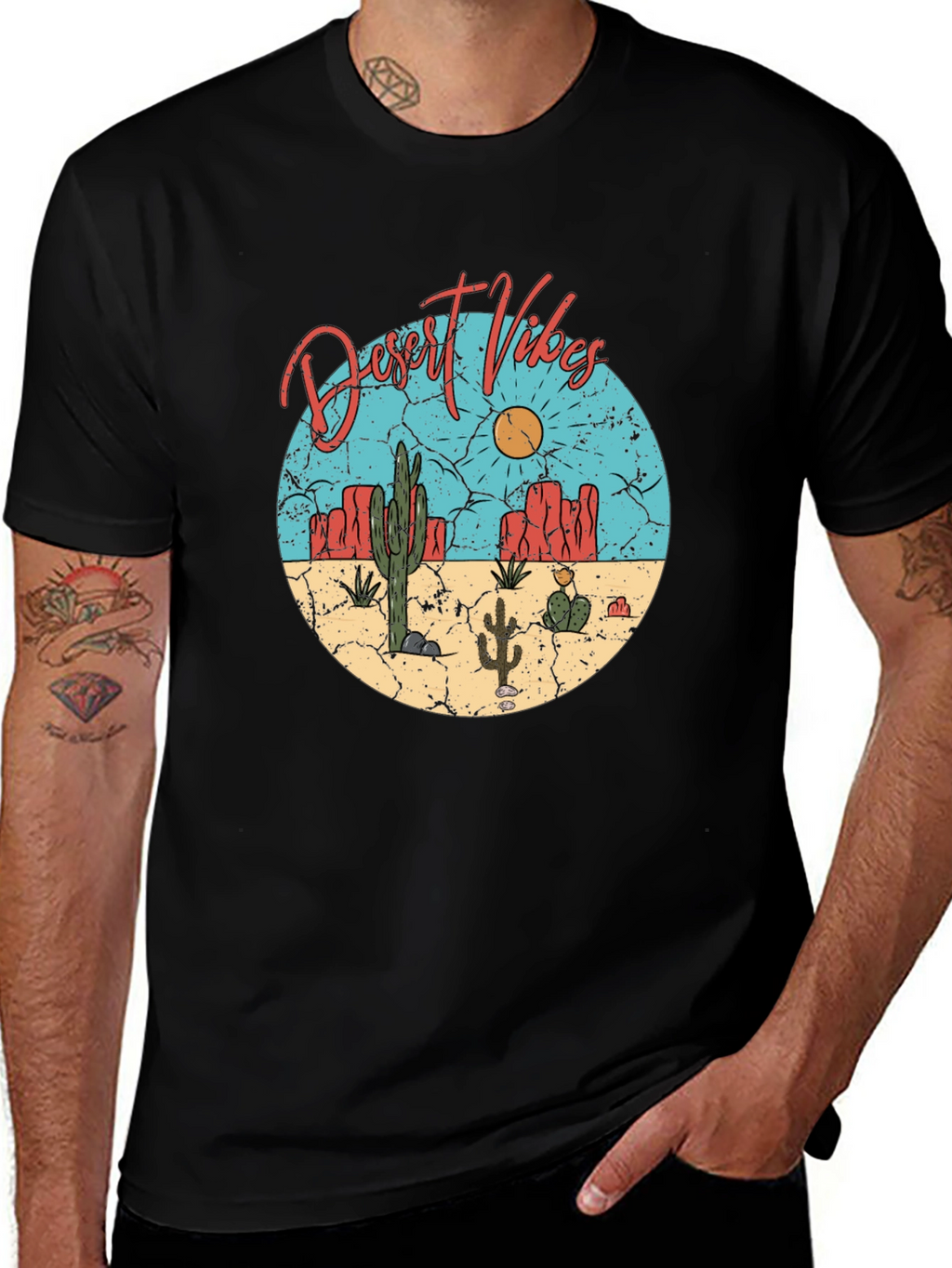 Desert Vibes Graphic Tee - Black Cotton T-Shirt
