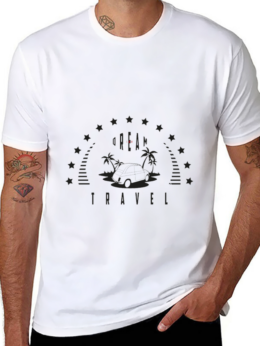 Mens Black Graphic T-Shirt - Vacation Travel Design