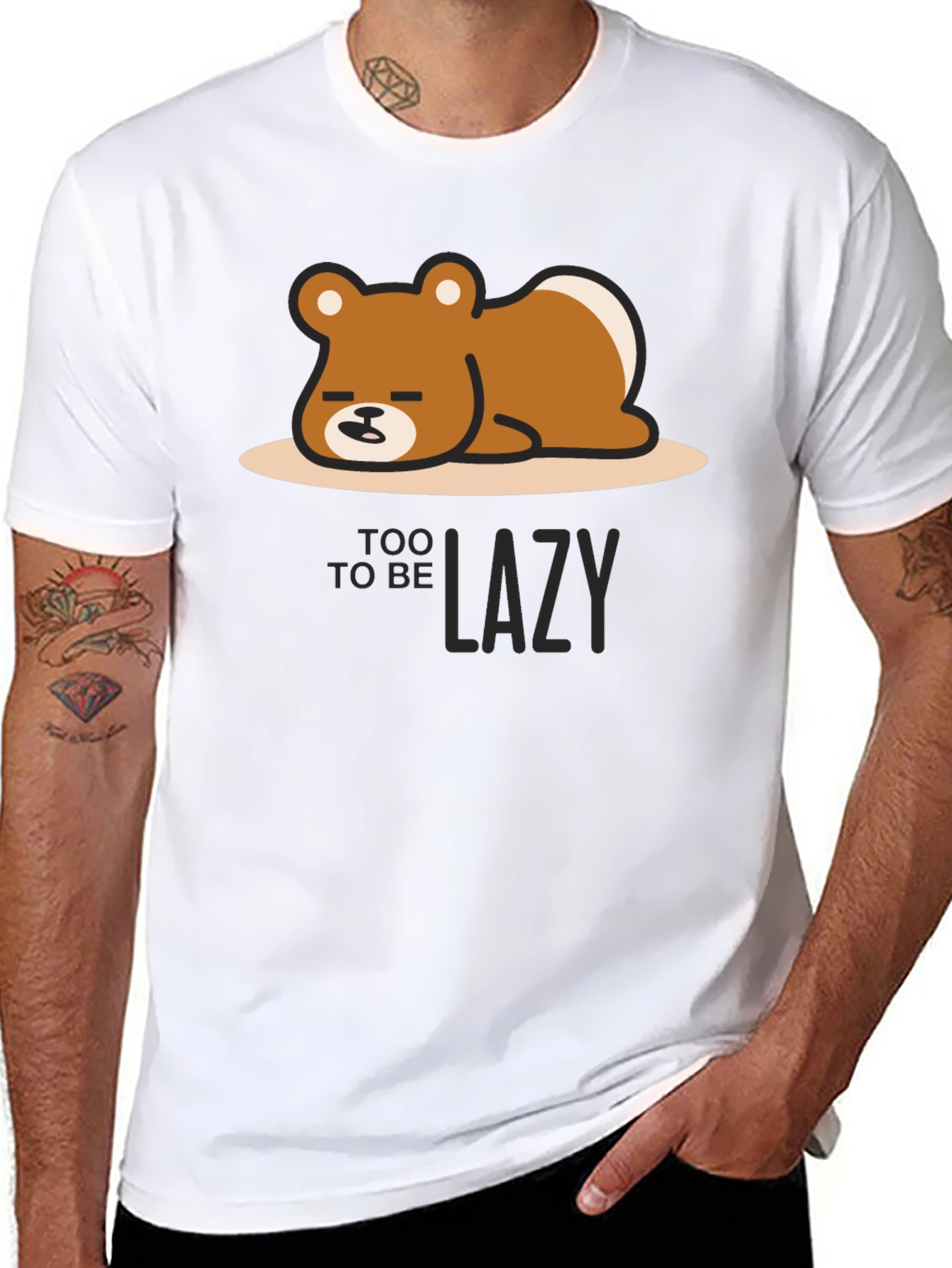 Too Lazy Bear Graphic Tee - Black Cotton T-Shirt