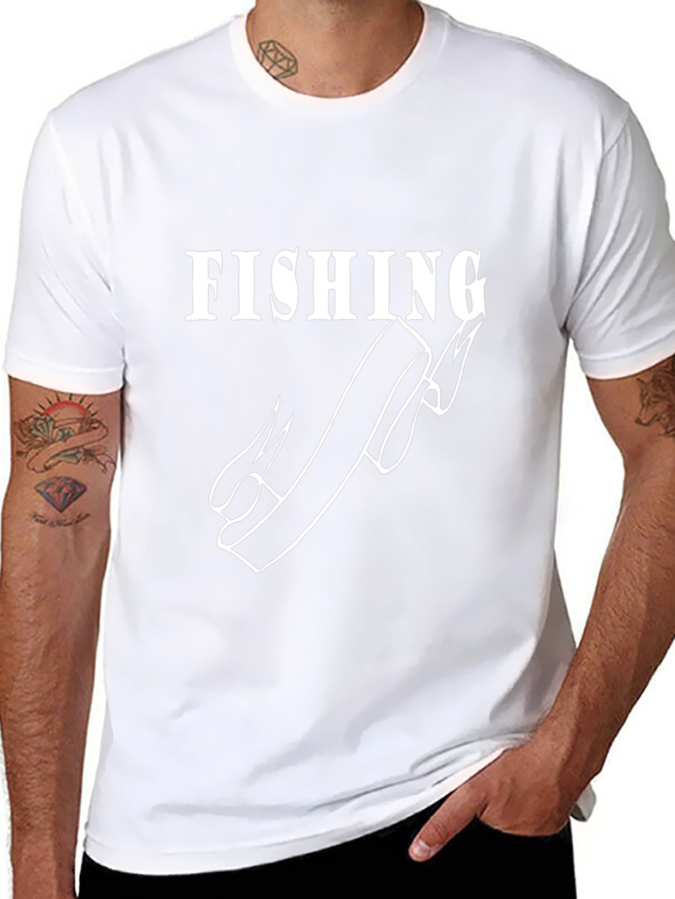 Fishing Hook Graphic Tee - Black Cotton Casual Shirt