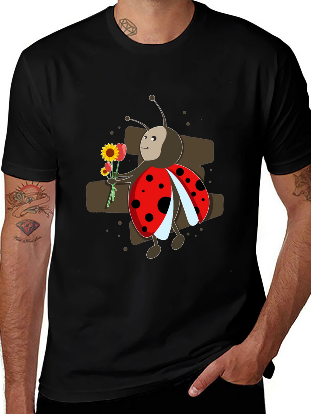 Ladybug with Flowers Graphic T-Shirt