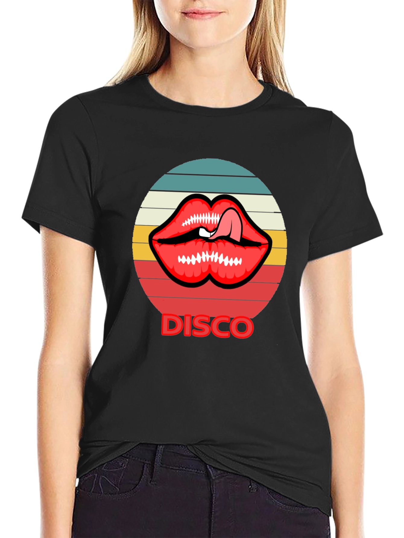 Retro Disco Lips Graphic Tee - Unique Design!