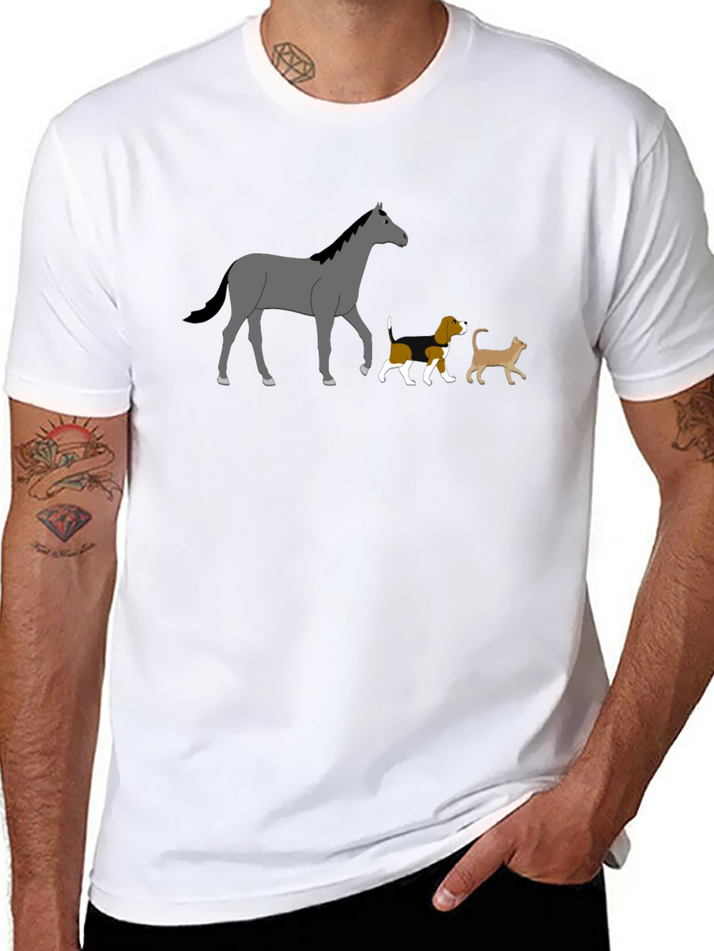 Horse Dog Cat Black T-Shirt