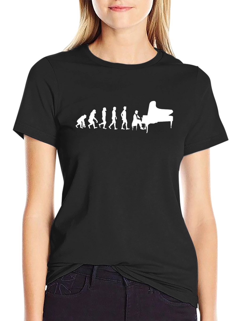 Evolution of Piano Player Black T-Shirt