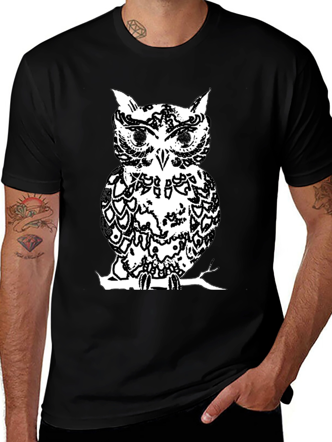 Black Owl Graphic Tee - Stylish Mens T-Shirt