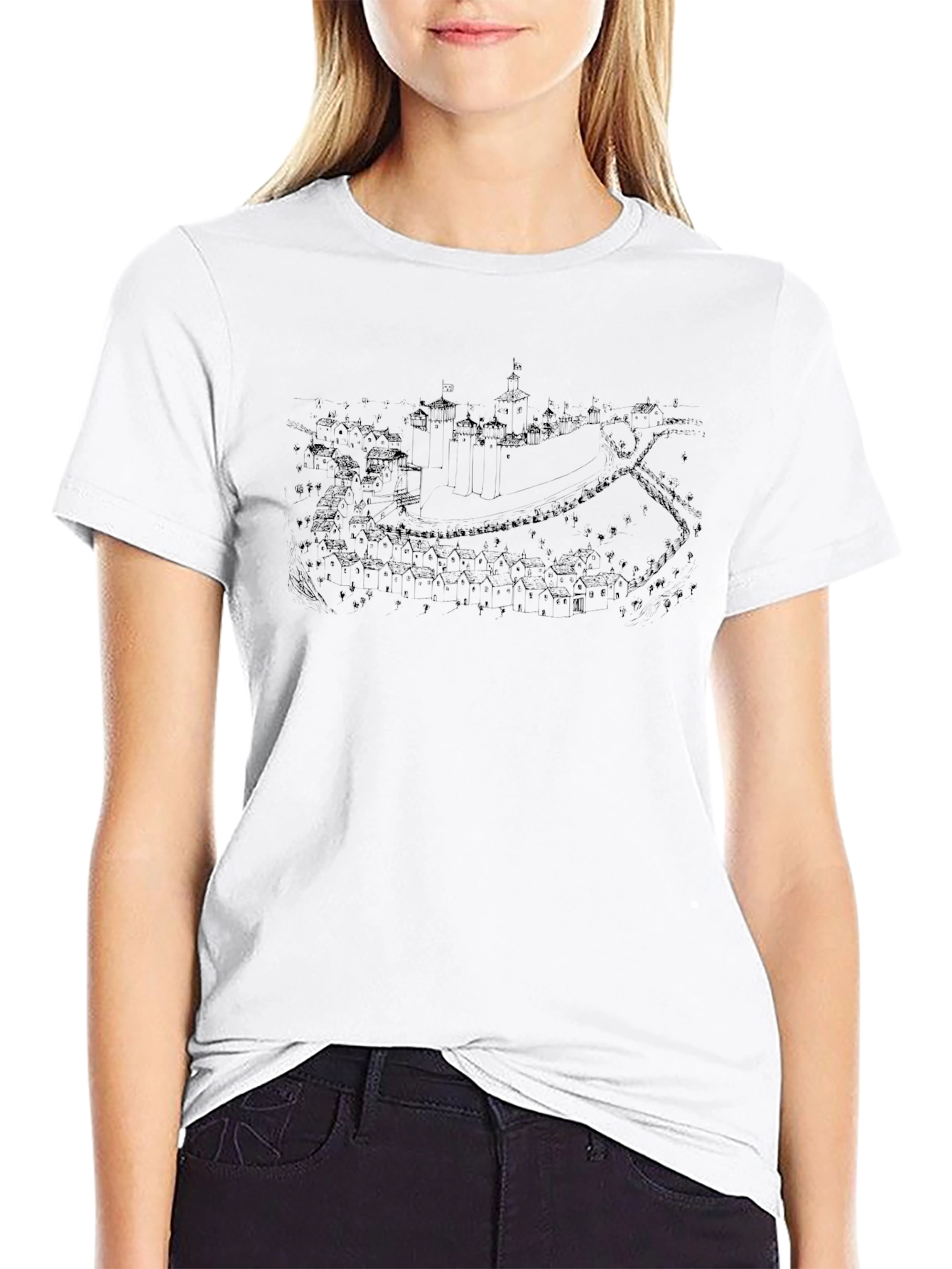 Mens Black Graphic Tee - Castle Map Print