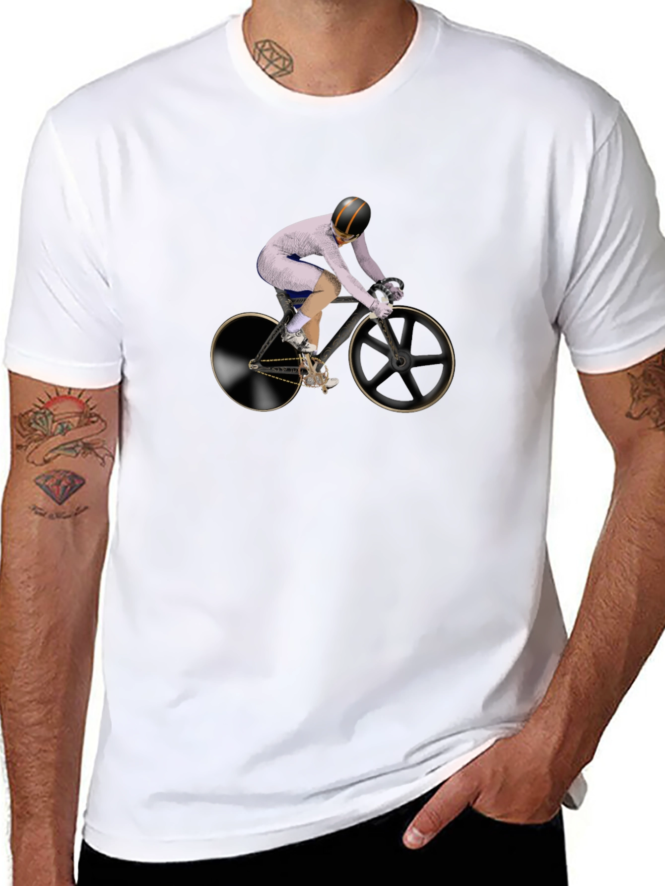Mens Black T-Shirt with Cyclist Graphic