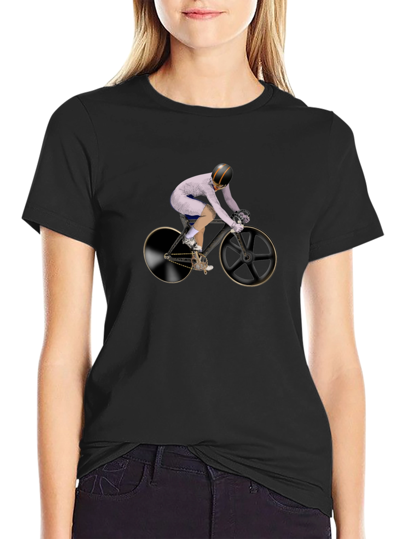 Mens Black T-Shirt with Cyclist Graphic