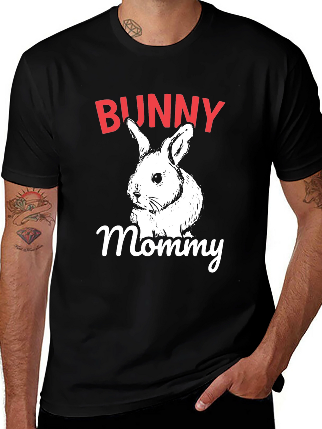 Bunny Mommy Graphic T-Shirt - Black Crew Neck Tee