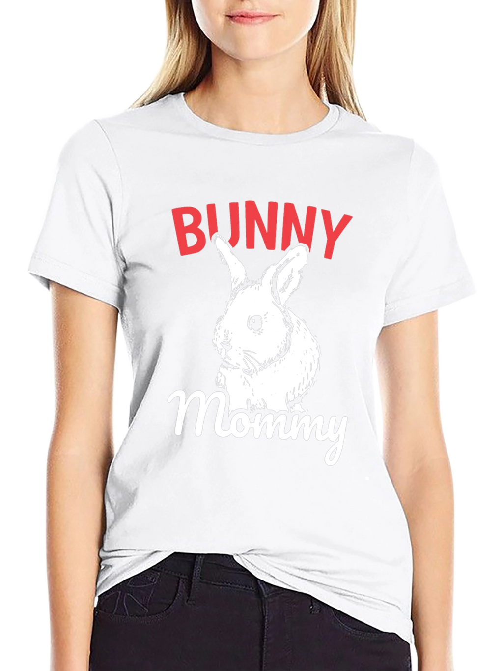 Bunny Mommy Graphic T-Shirt - Black Crew Neck Tee