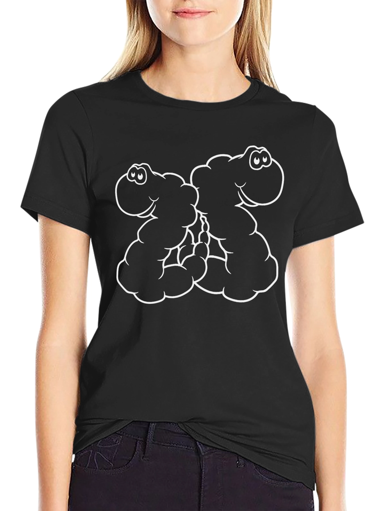 Cartoon Monster Hug Black T-Shirt