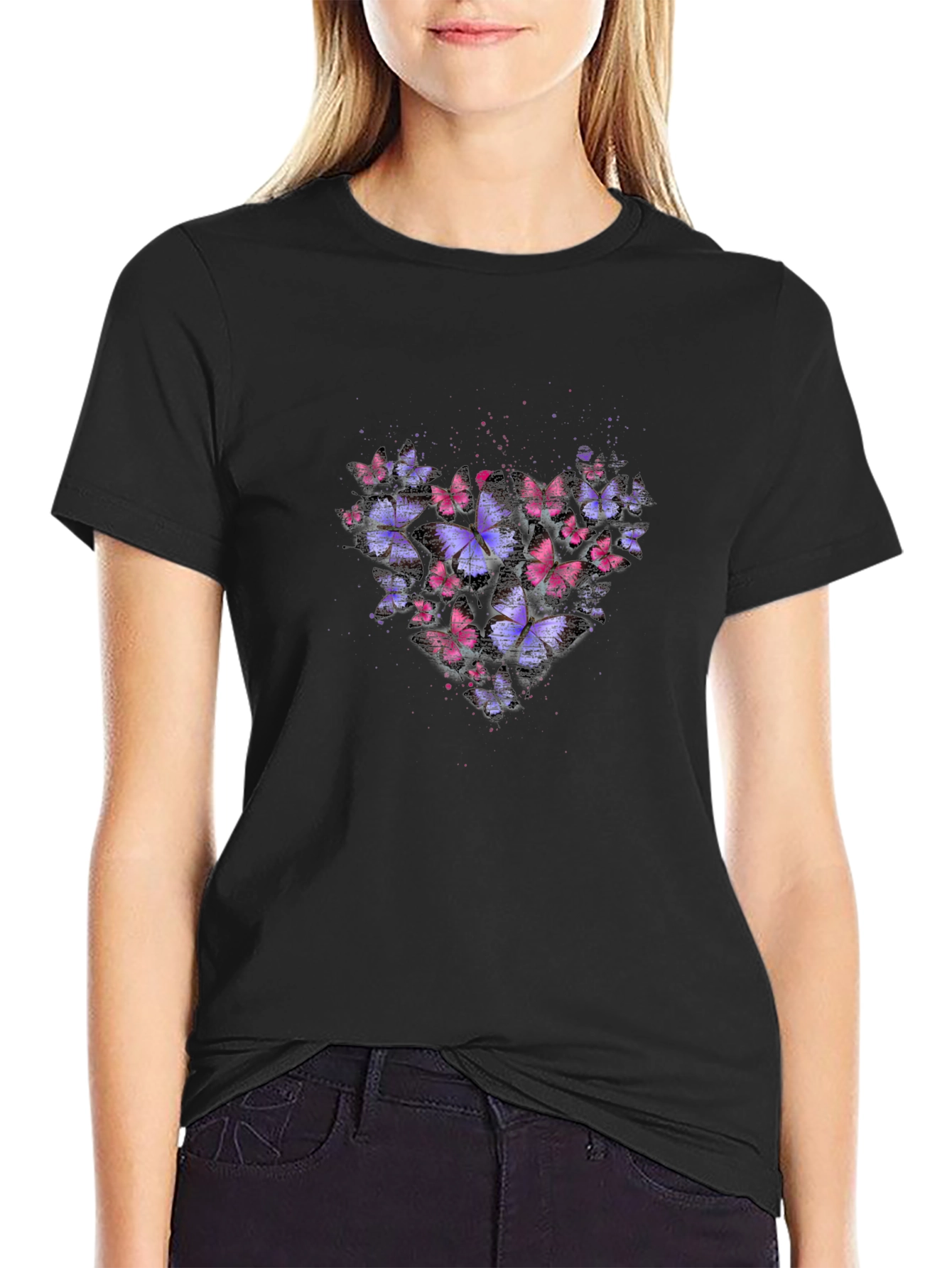 Butterfly Heart Graphic T-Shirt - Black
