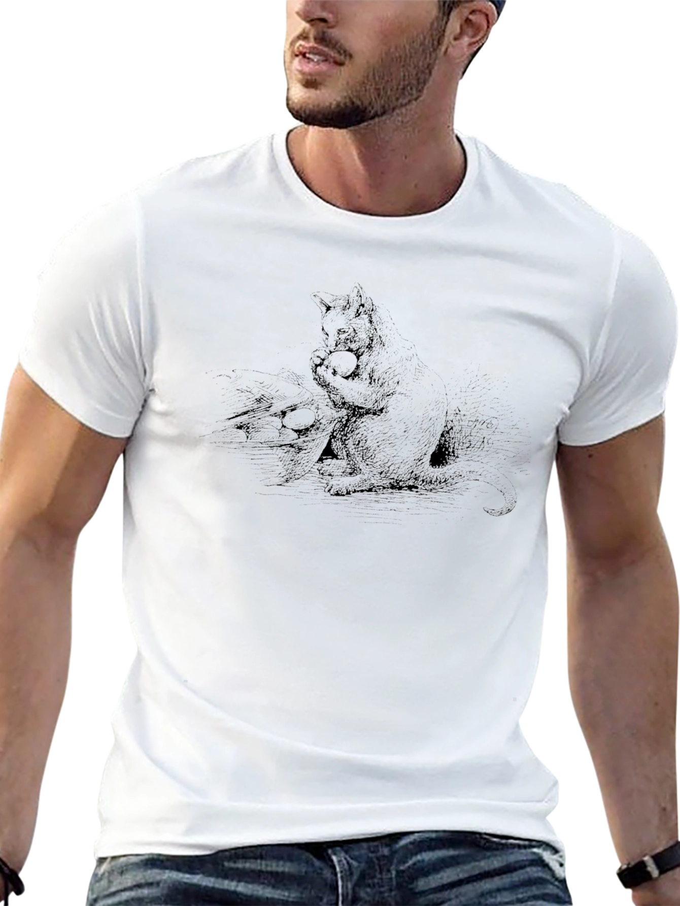 Black Graphic Tee - Cat with Ball