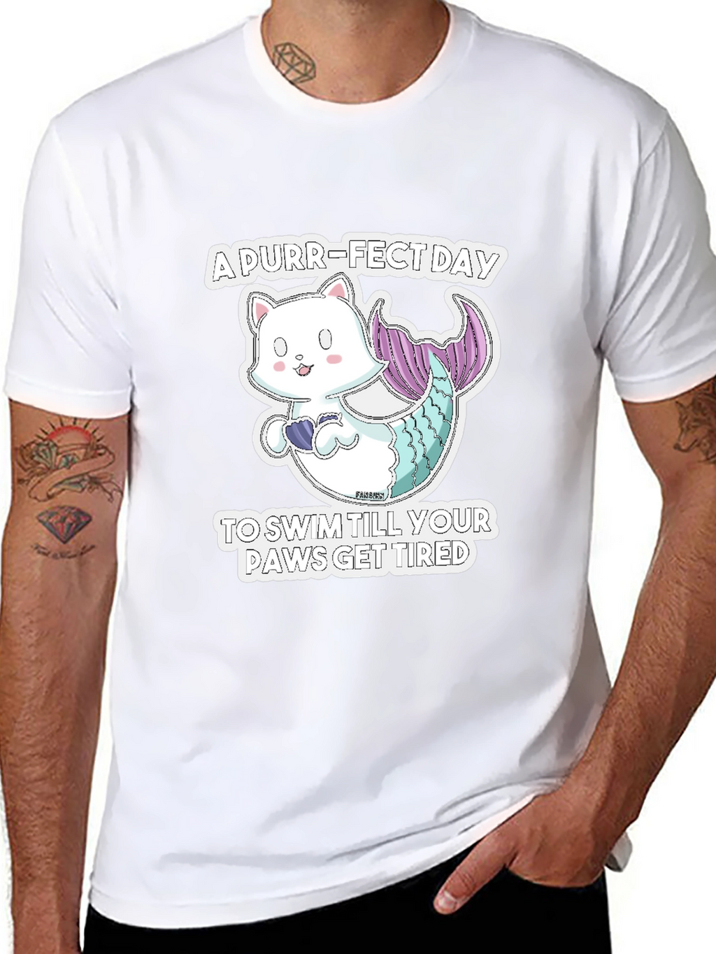 Purr-Fect Day Cat Mermaid Graphic Tee