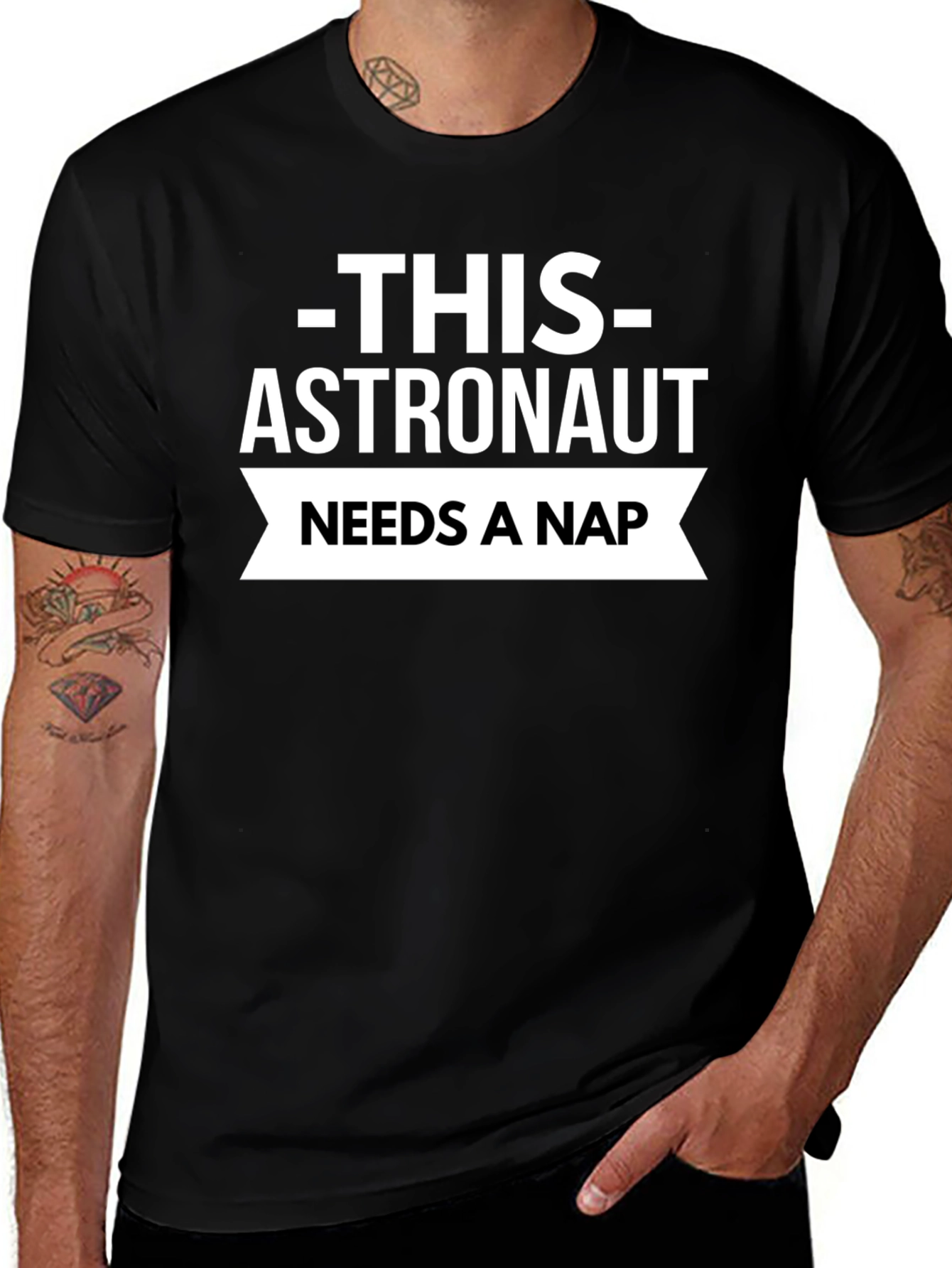 Astronaut Needs A Nap Black T-Shirt