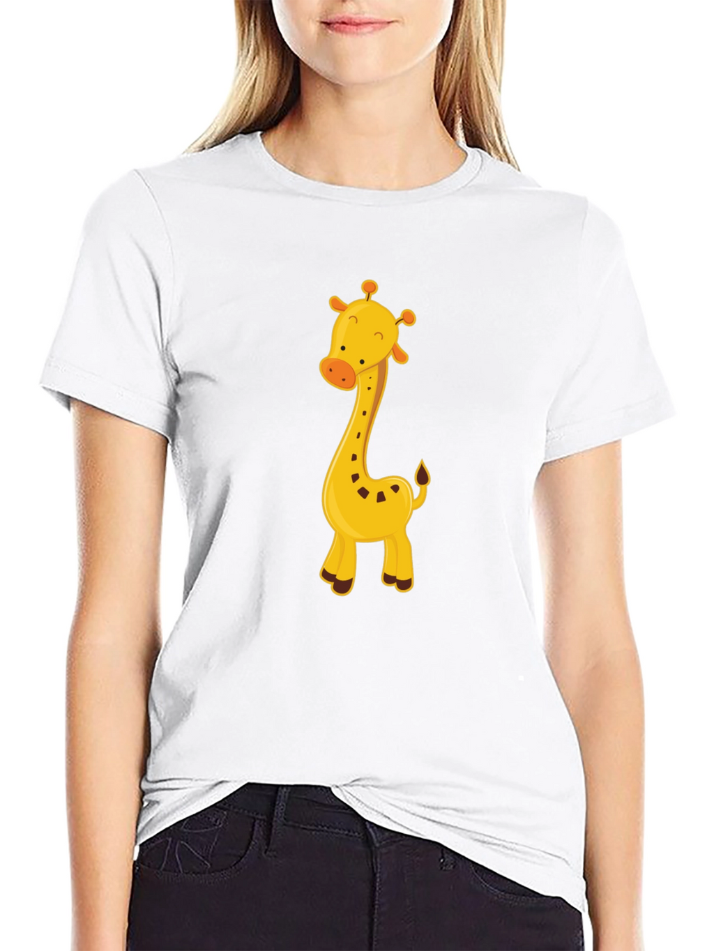 Cute Giraffe Graphic Tee - Black Cotton Blend