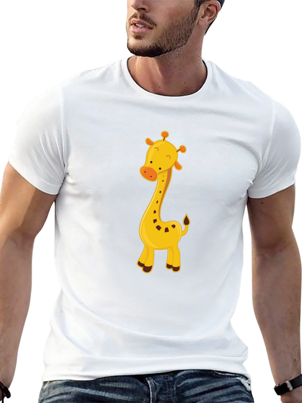 Cute Giraffe Graphic Tee - Black Cotton Blend