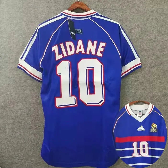 ZIDANE #10 France Home Blue Retro Soccer Jersey 1998 (右胸带小字) ★★ Front
