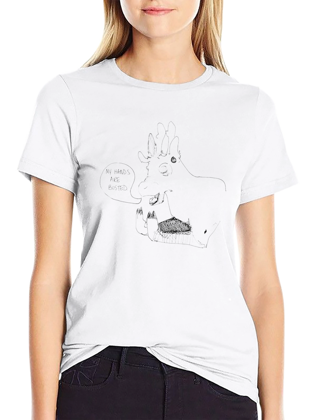 Mens Black T-Shirt with Quirky Giraffe Graphic