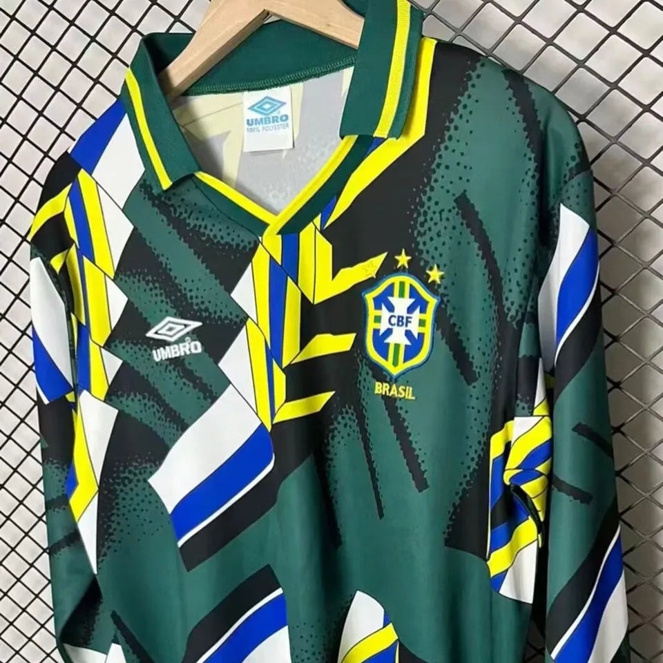 1994 Brazil Green GK Retro Long Sleeve Soccer Jersey Detail 2