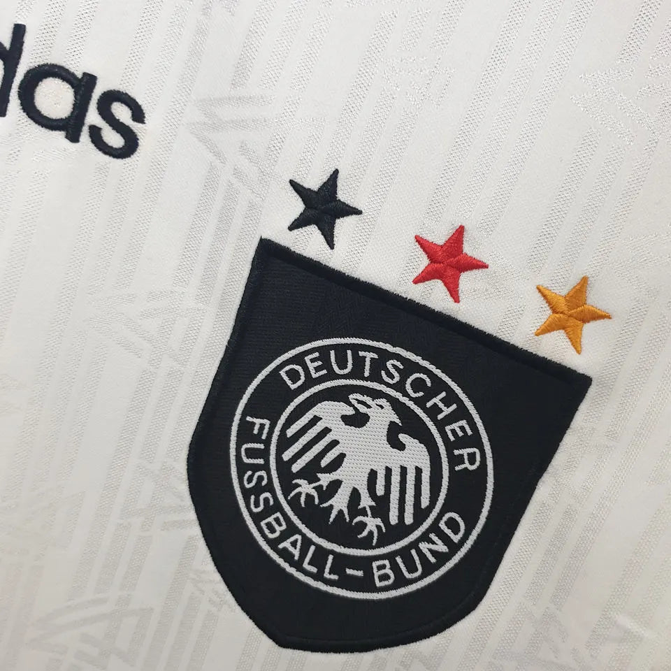 1996 Germany Home White Retro Long Sleeve Soccer Jersey Detail 3