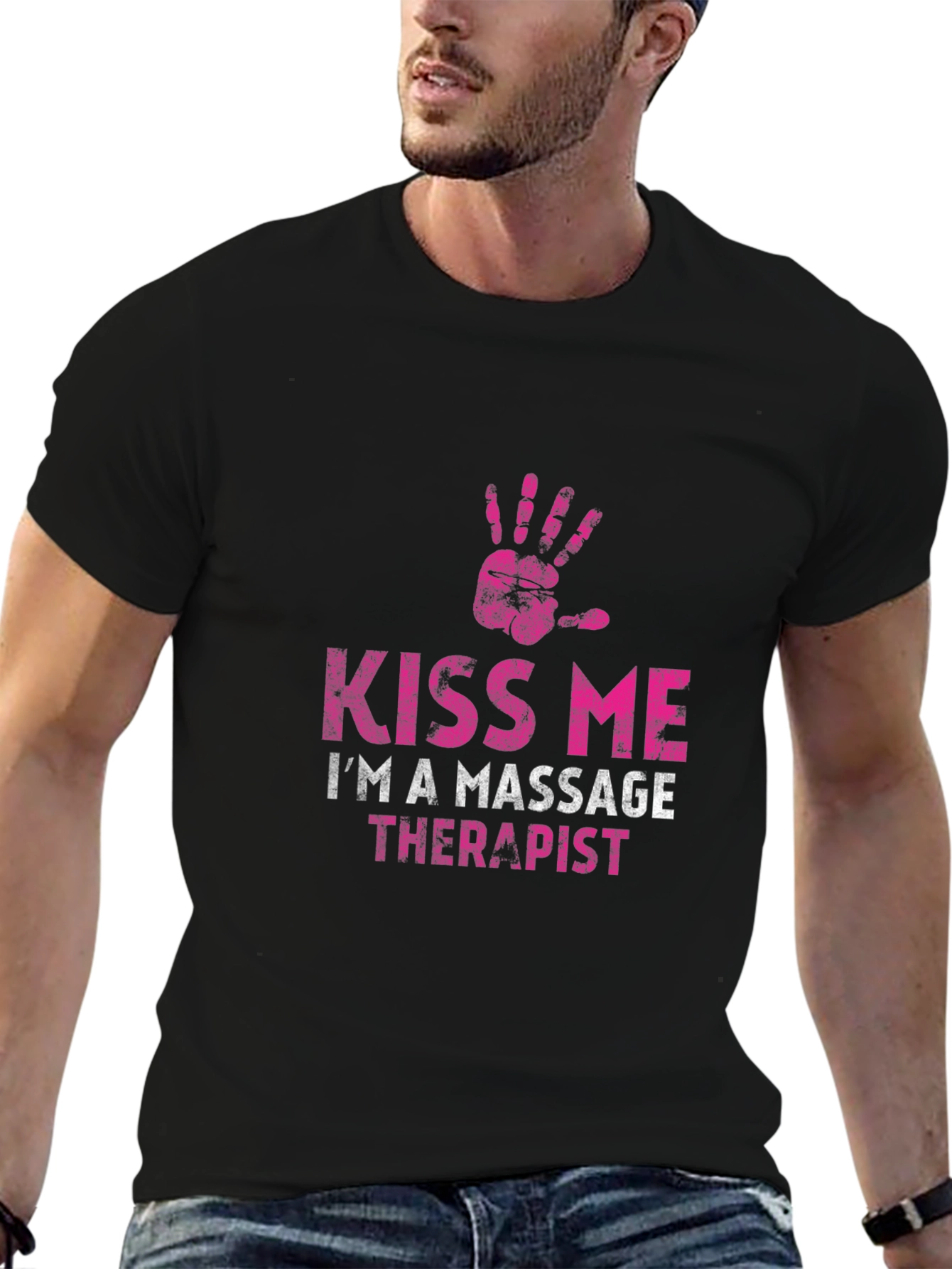 Kiss Me Im a Massage Therapist Black T-Shirt