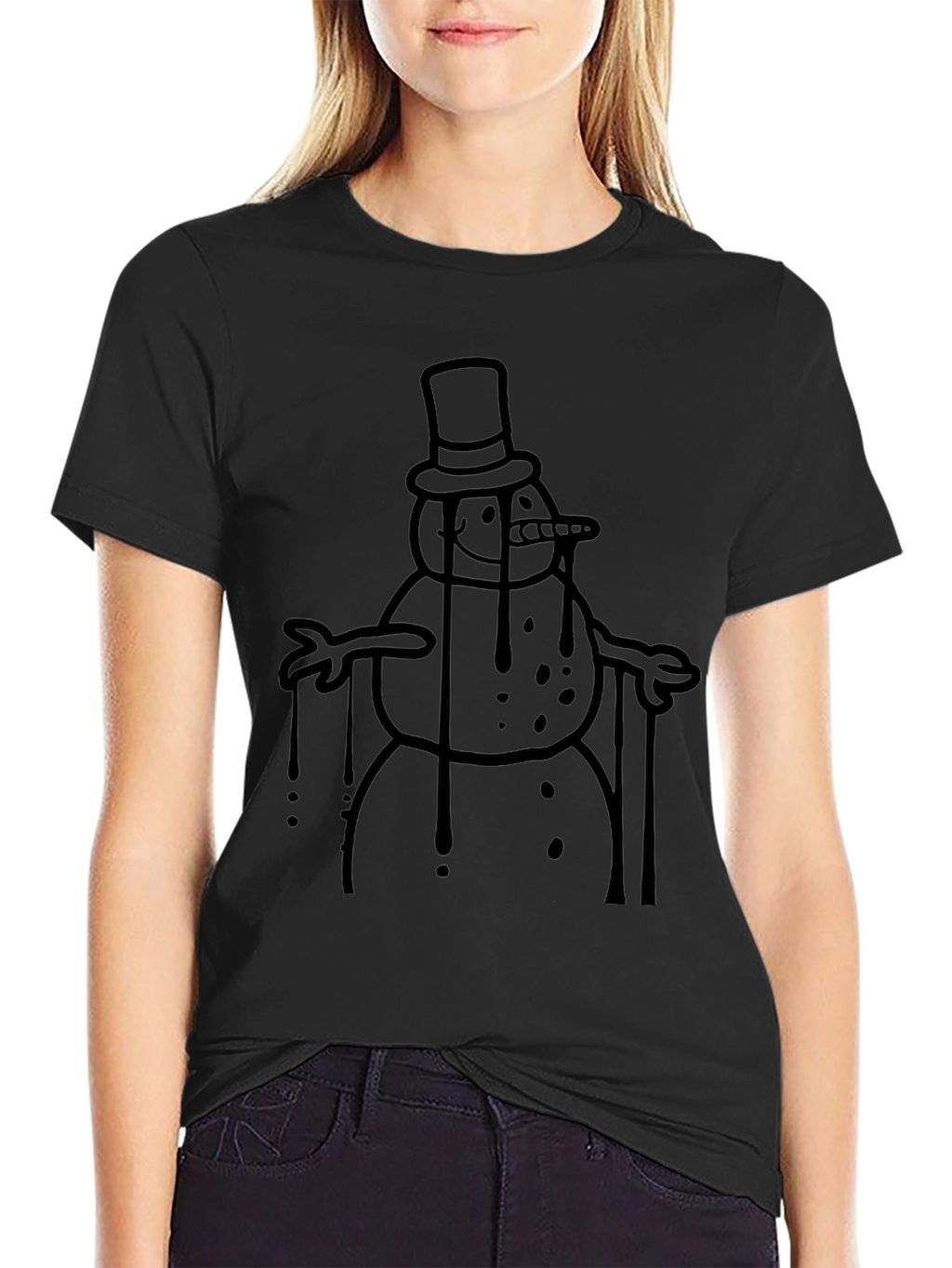 Melting Snowman Graphic Tee - Black