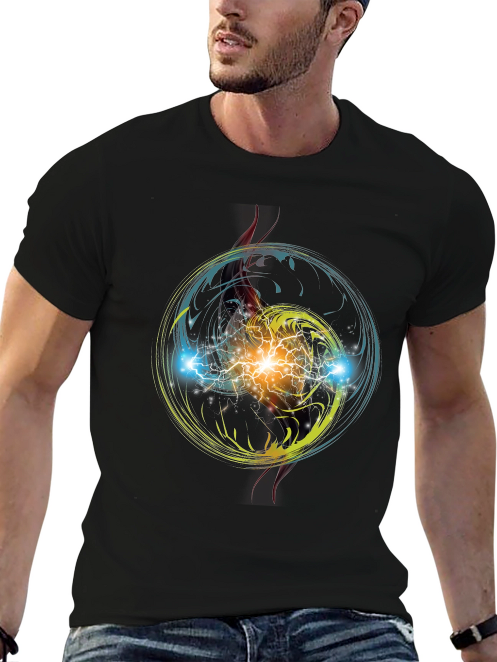 Electric Burst Graphic Tee - Stylish Black T-Shirt