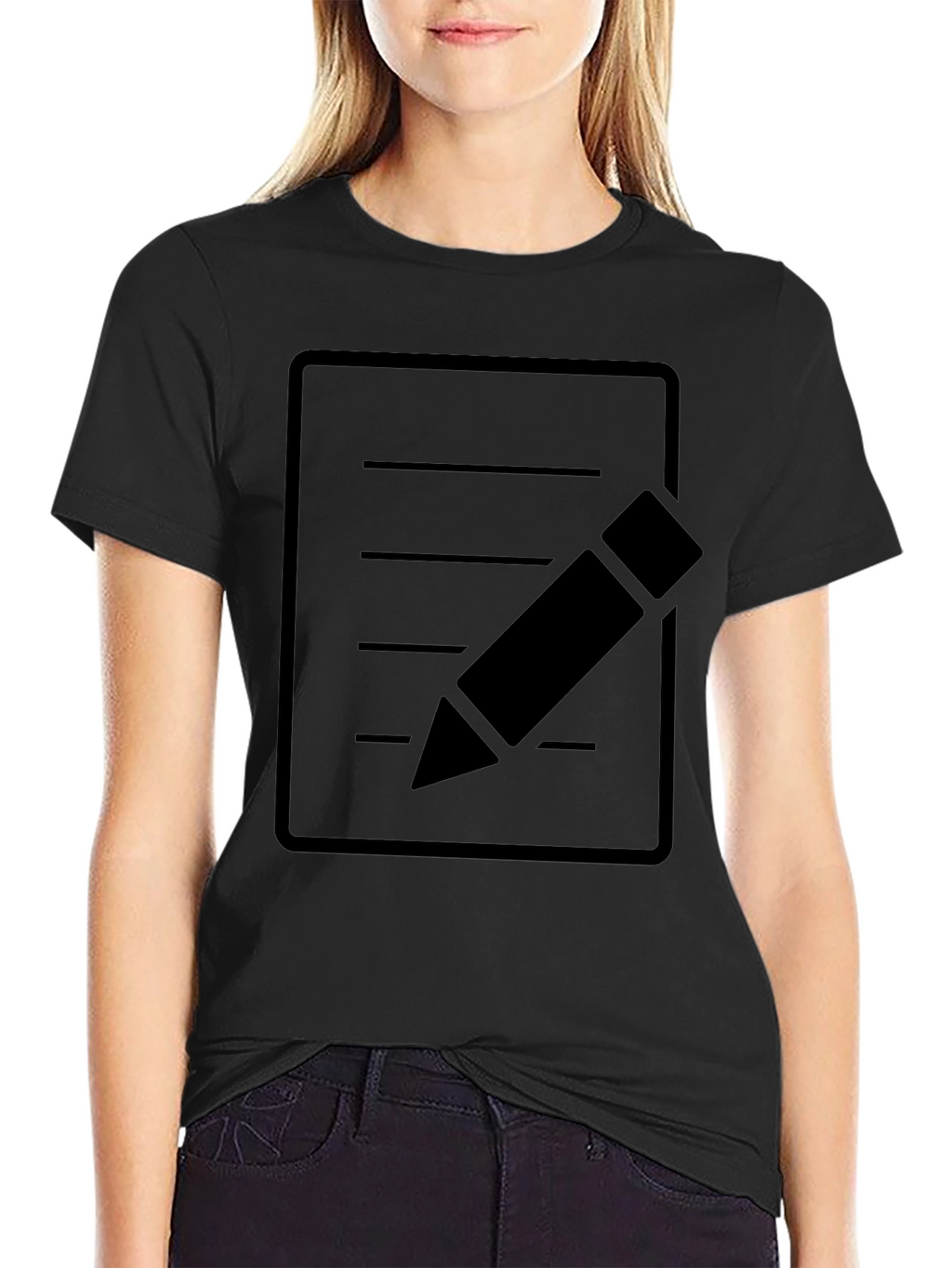 Minimalist Notepad and Pencil Graphic T-Shirt