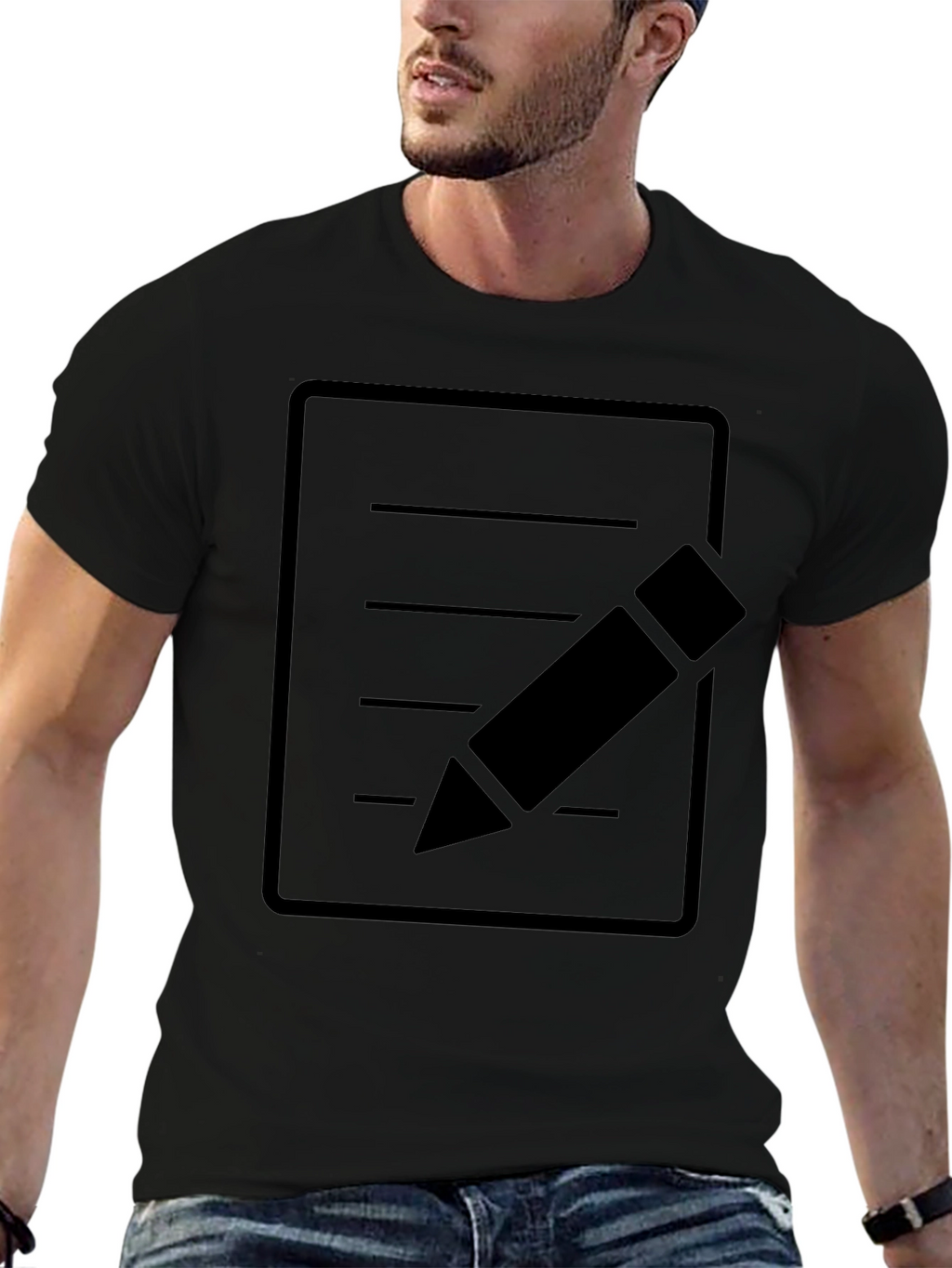 Minimalist Notepad and Pencil Graphic T-Shirt