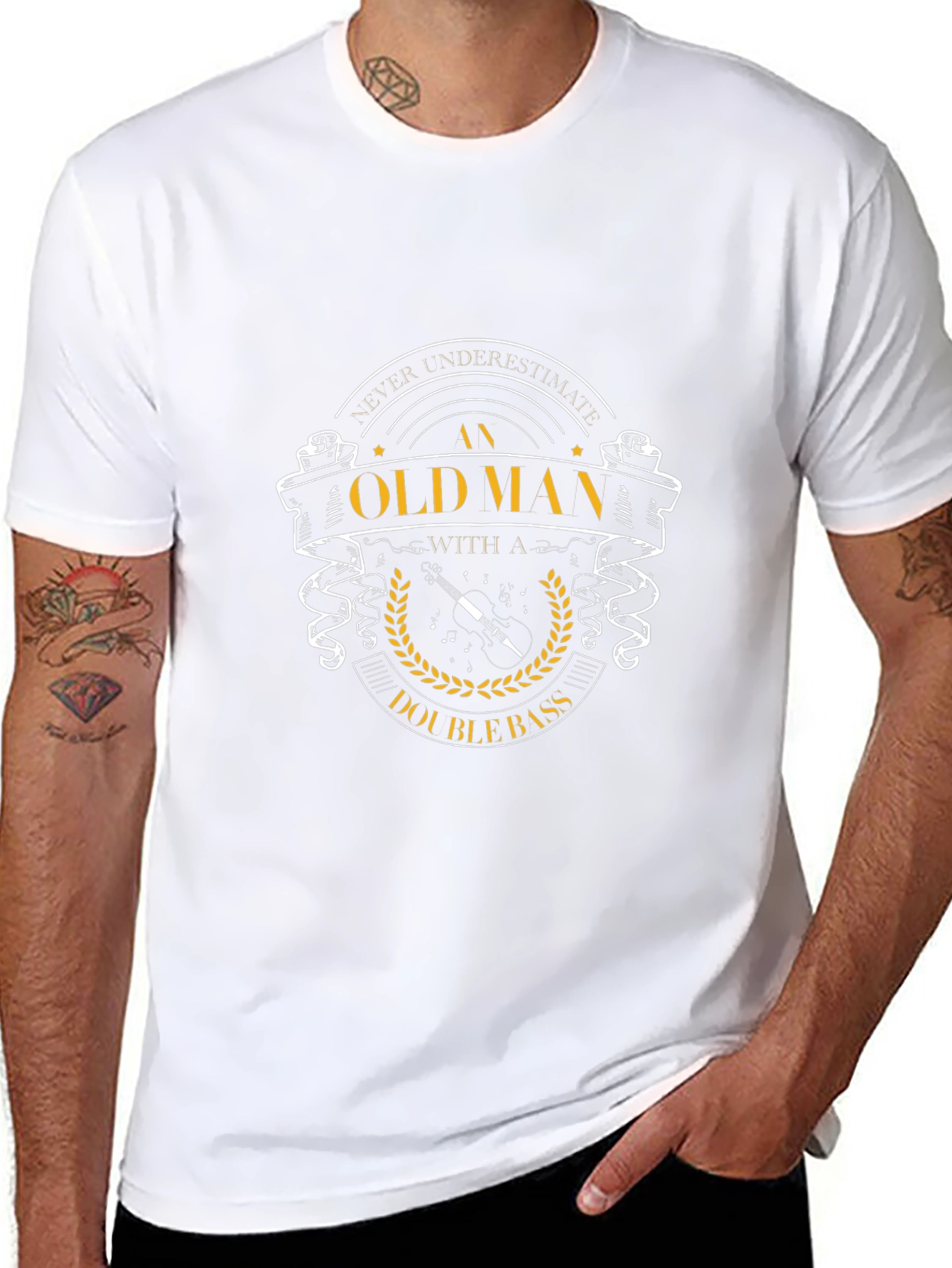 Old Man Double Bass T-Shirt - Music Lover Tee