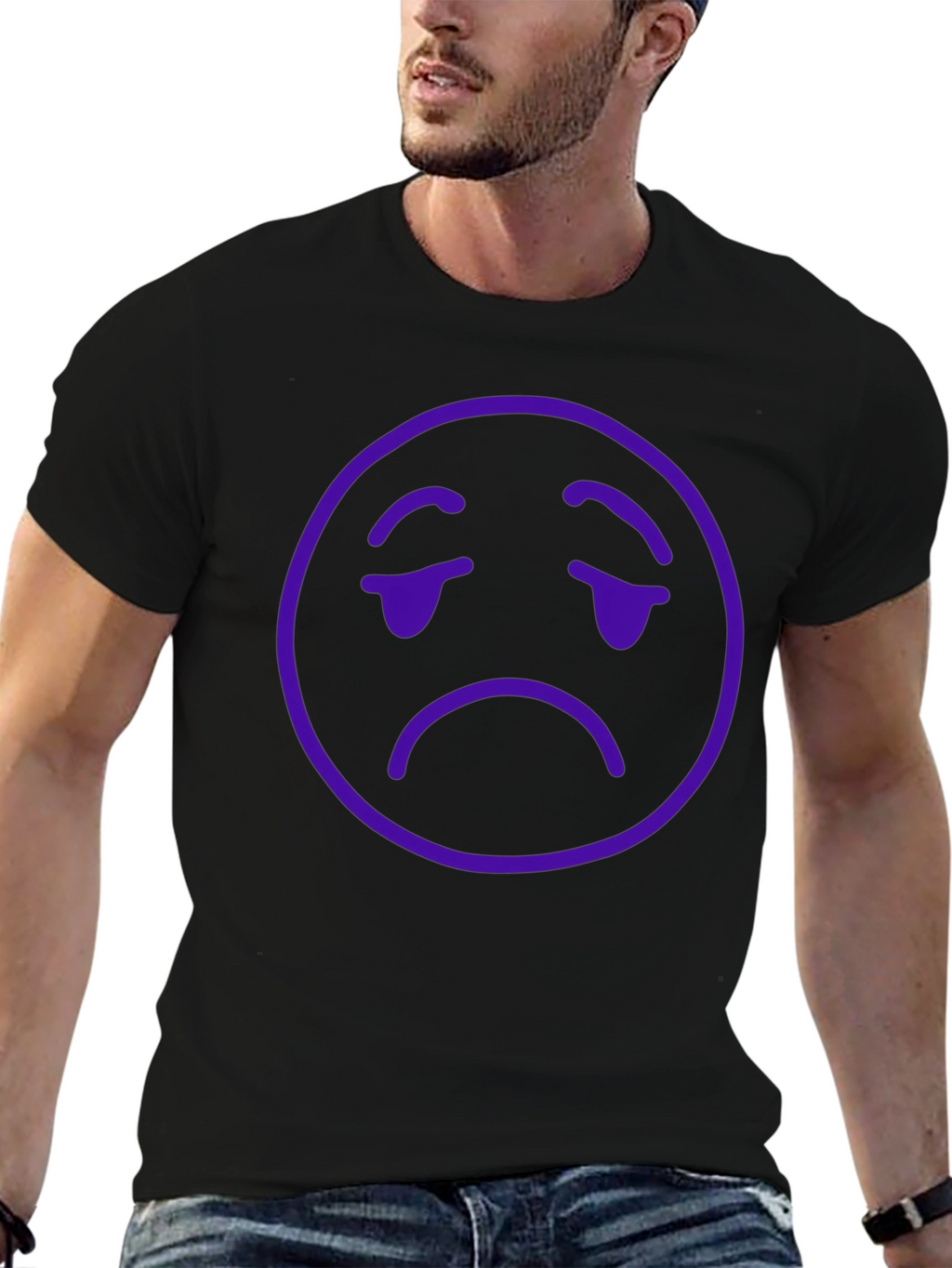 Sad Emoji Graphic T-Shirt - Black