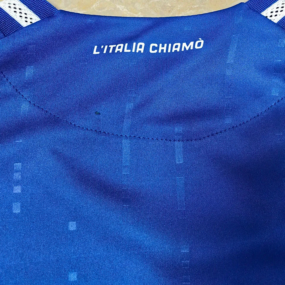2024 Italy Home Blue Player Version Long Sleeve Jersey Detail 3