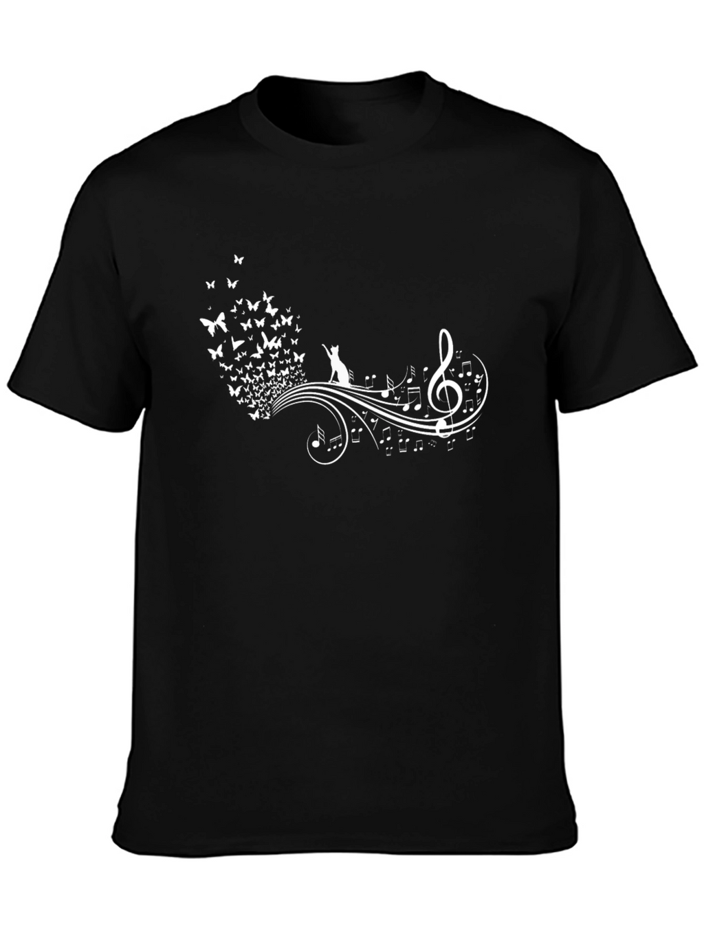 Cat Butterfly Music T-Shirt - Unique Graphic Tee