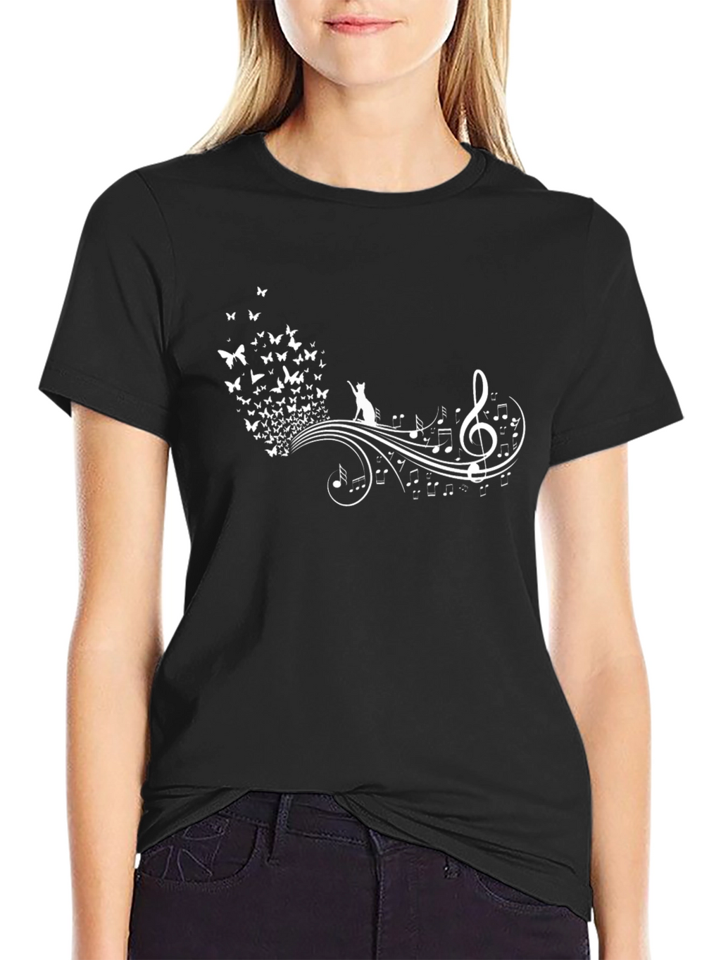 Cat Butterfly Music T-Shirt - Unique Graphic Tee