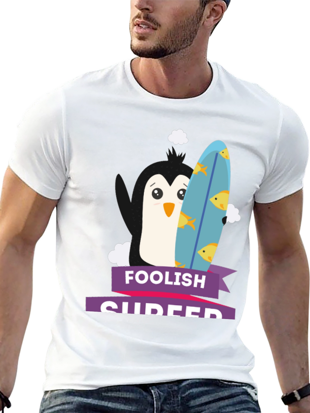 Foolish Surfer Penguin Graphic Tee