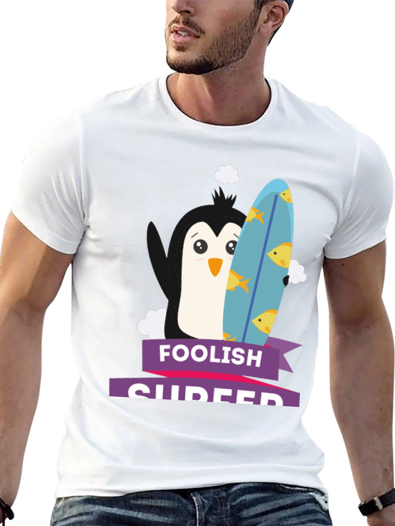 Foolish Surfer Penguin Graphic Tee