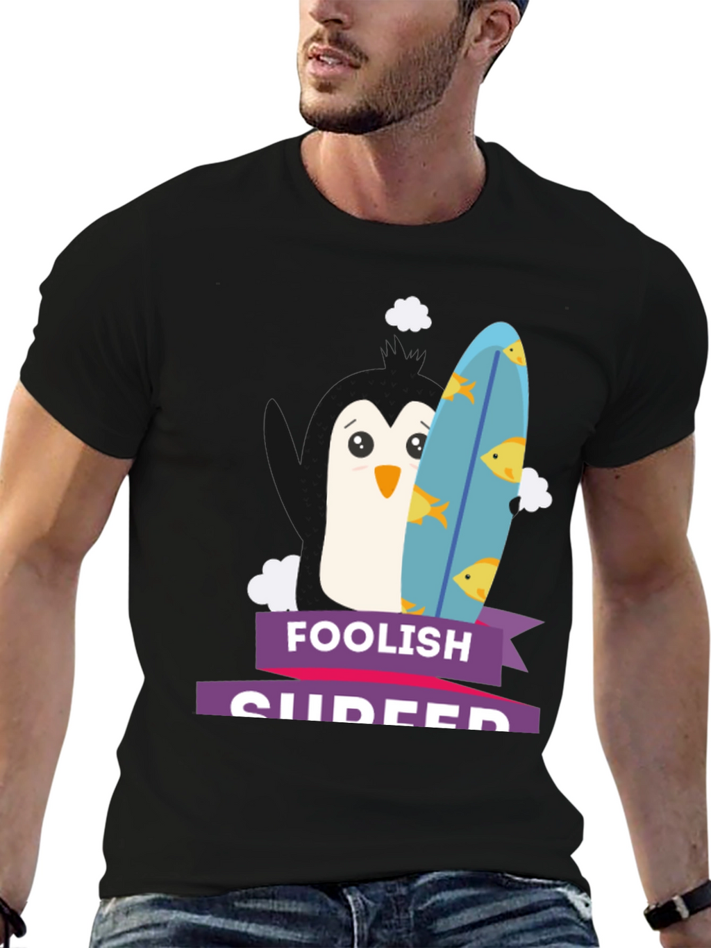 Foolish Surfer Penguin Graphic Tee